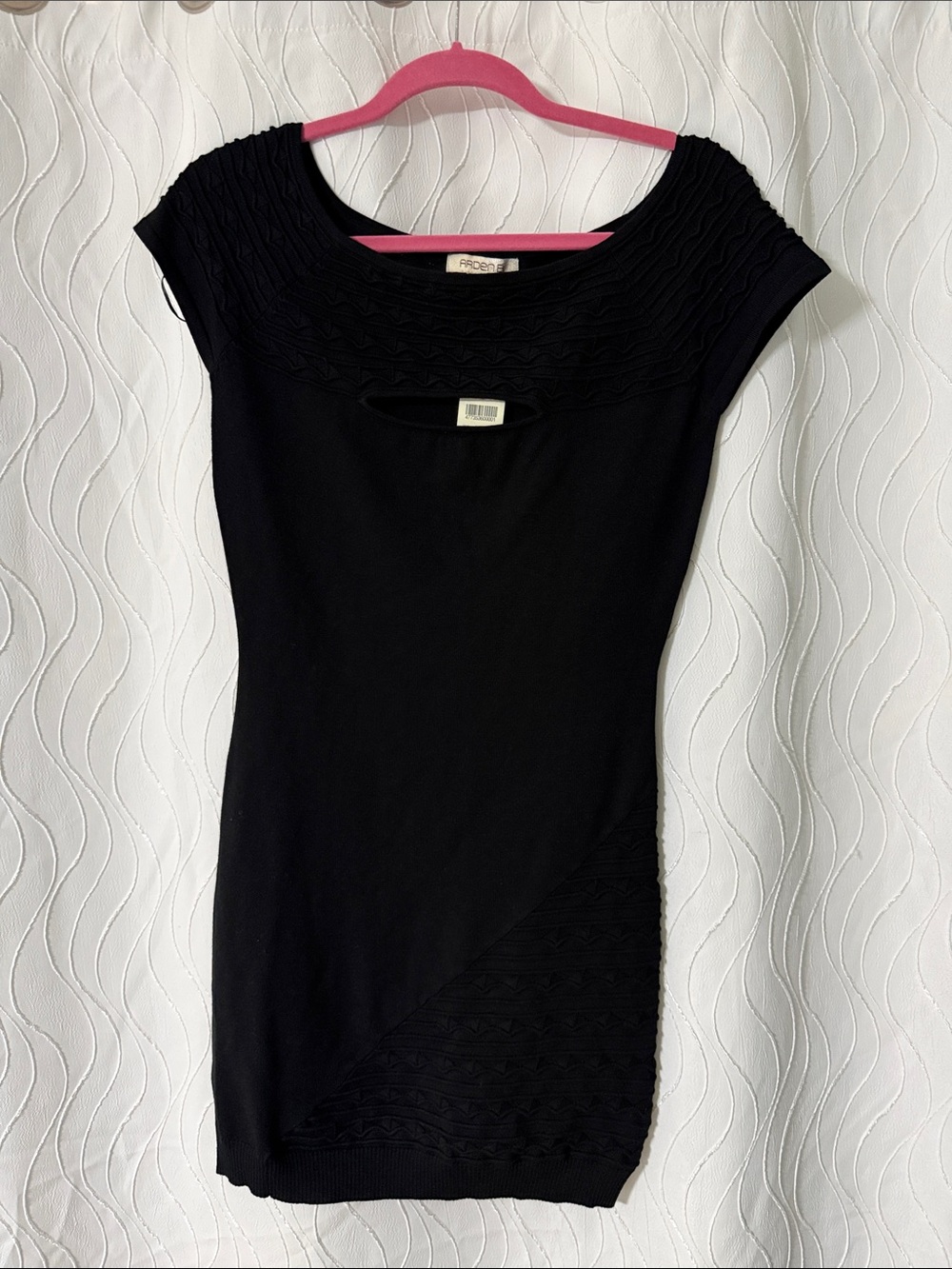 Arden B Y2K Black Textured Knit Cap Sleeve Mini Dress